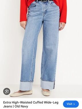Old Navy Light Blue Extra High-Waisted Cuffed Wide-Leg Jeans